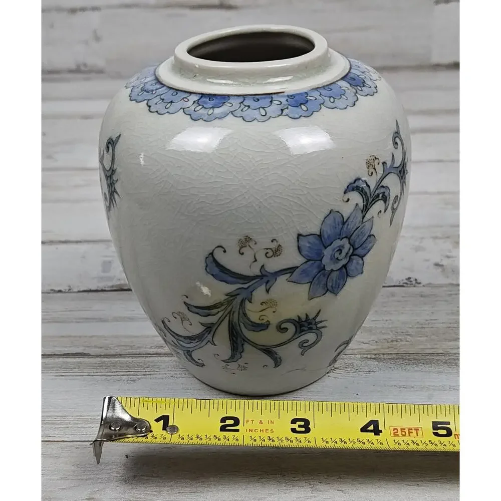 Andrea by Sadek Blue Floral Ginger Jar Vases Pair Japan White Porcelain No Lids